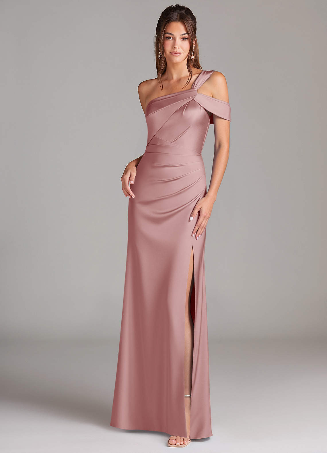 elyessen Wynter Black Sheath One Shoulder Stretch Satin Dress 4