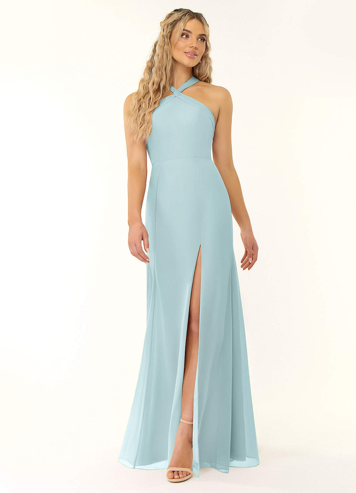 elyessen Rue Sky Blue A-Line Halter Chiffon Dress 2