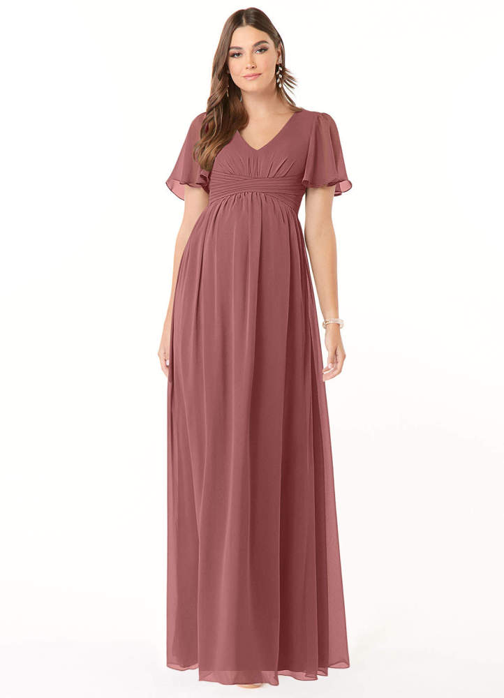 elyessen Verna A-Line V-Neck Ruched Chiffon Floor-Length Dress Cabernet 5