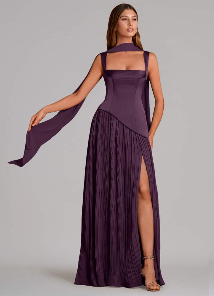 elyessen Stephanie Black A-Line Pleated Stretch Satin Dress 5