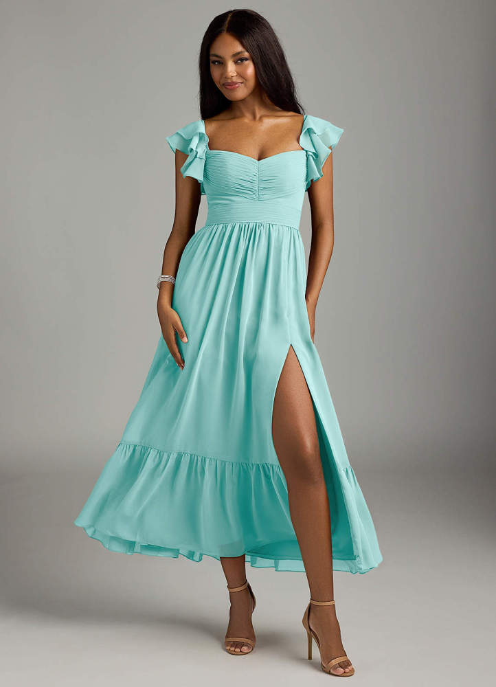 elyessen Anaya Blue Vintage Floral A-Line Sweetheart Neckline Chiffon Dress 8