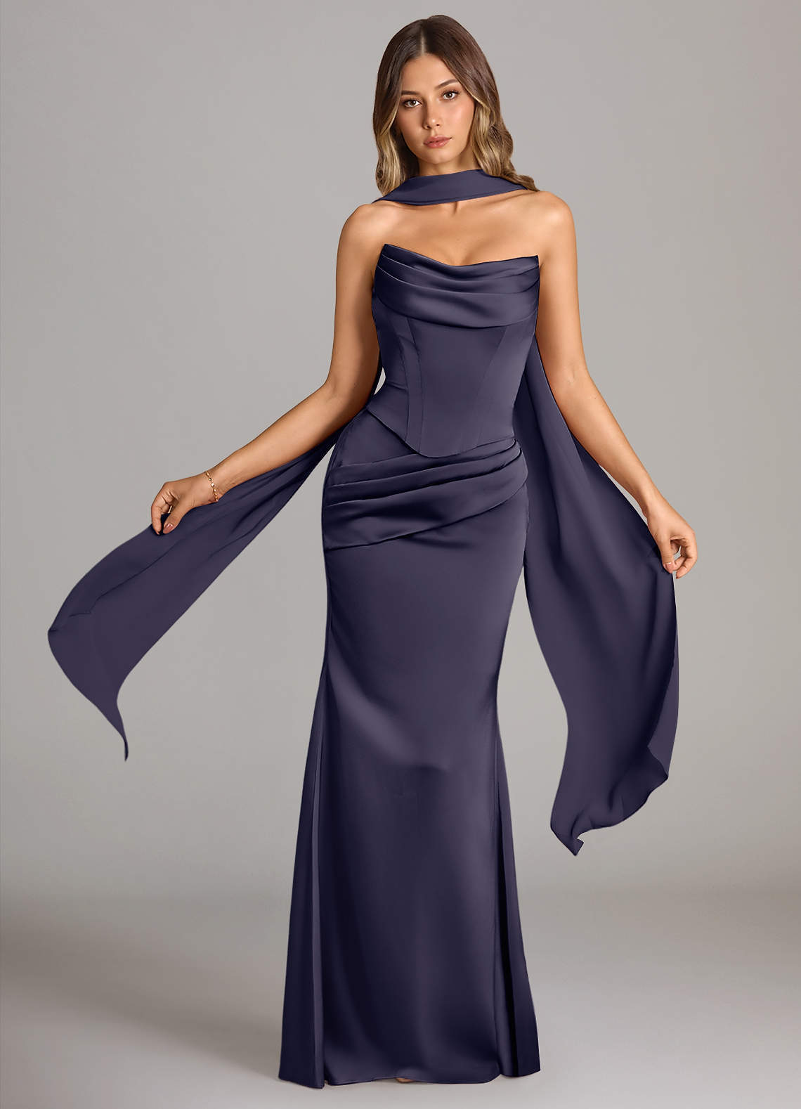 elyessen Sorrel Black Mermaid Strapless Stretch Satin Convertible Dress 3