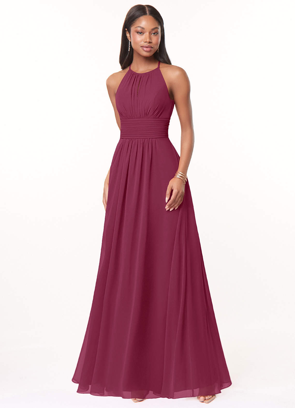 elyessen Bonnie Burgundy A-Line Keyhole Ruched Chiffon Dress 5