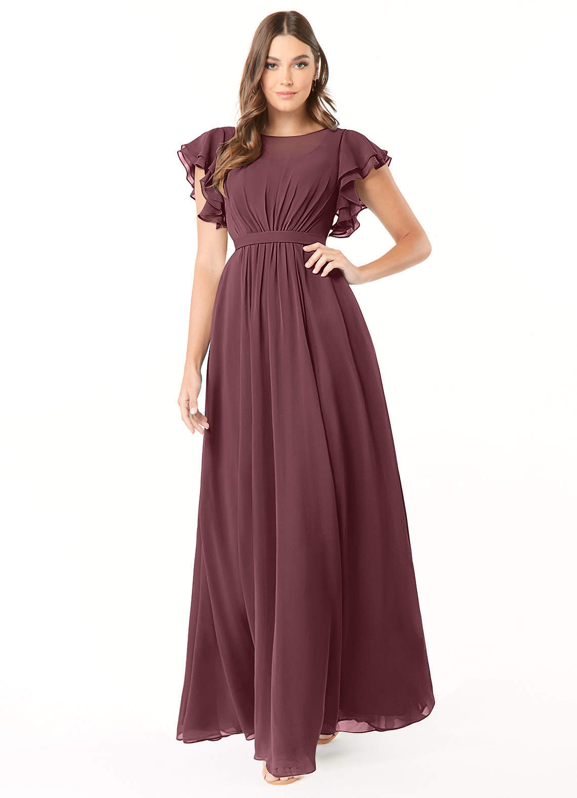 elyessen Daphne A-Line Ruffled Chiffon Floor-Length Dress Eucalyptus 5