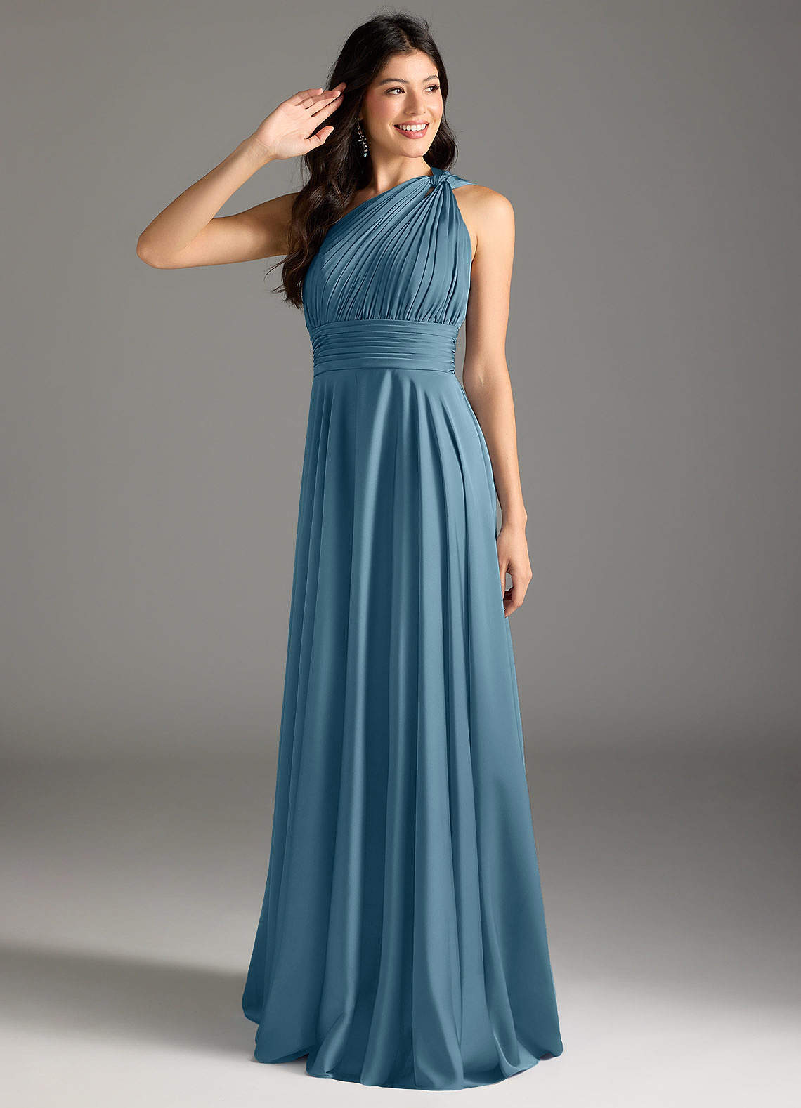 elyessen Charlize Dusty Sage A-Line One Shoulder Stretch Satin Dress 3