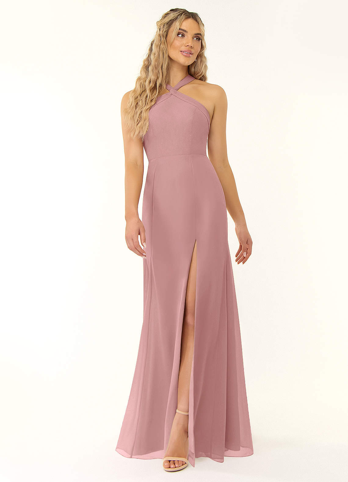 elyessen Rue Sky Blue A-Line Halter Chiffon Dress 4