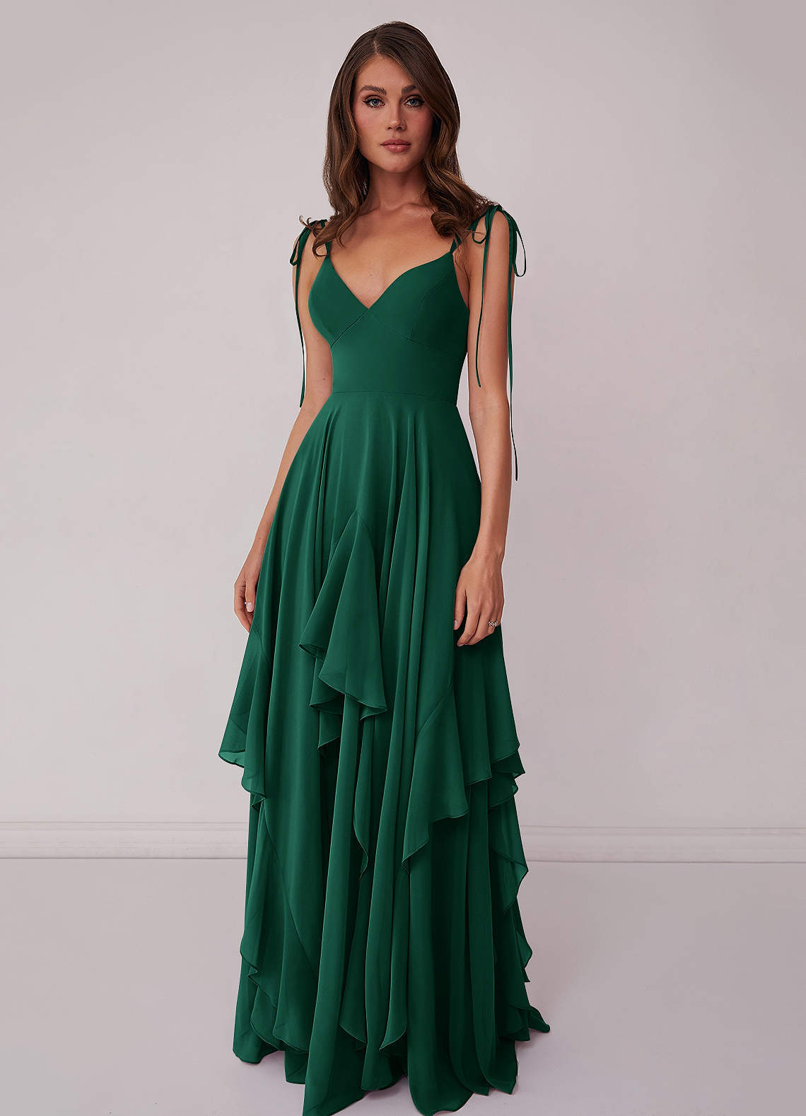 Agave A-Line Bow Chiffon Dress Moss Green 1