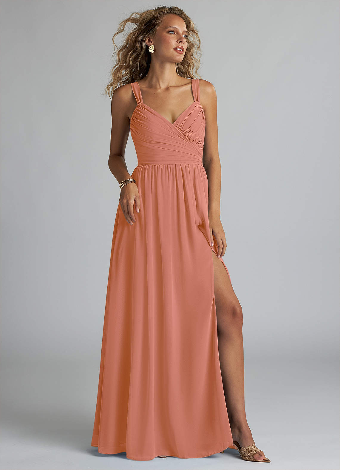 elyessen Aziza Sky Blue A-Line V-Neck Pleated Chiffon Dress 8