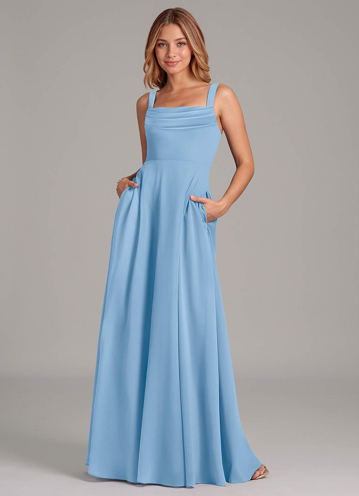 elyessen Shaude Sky Blue A-Line Pleated Chiffon Dress 2