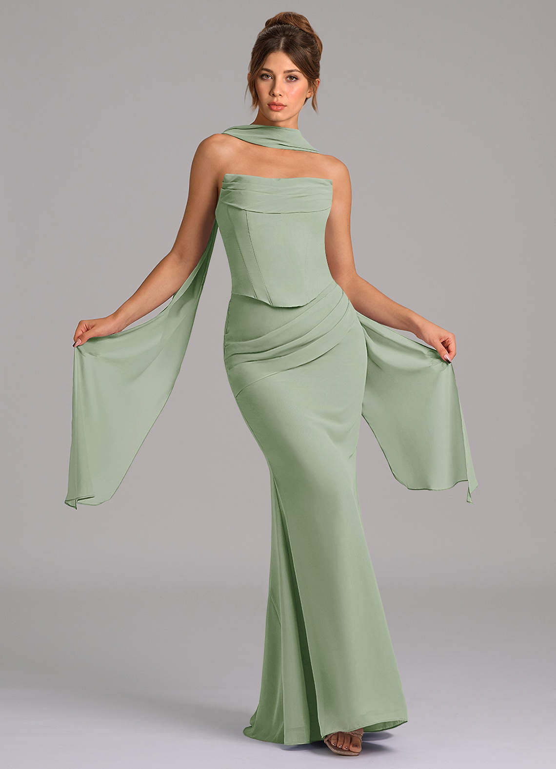 elyessen Sorrel Sky Blue Mermaid Corset Chiffon Dress 1