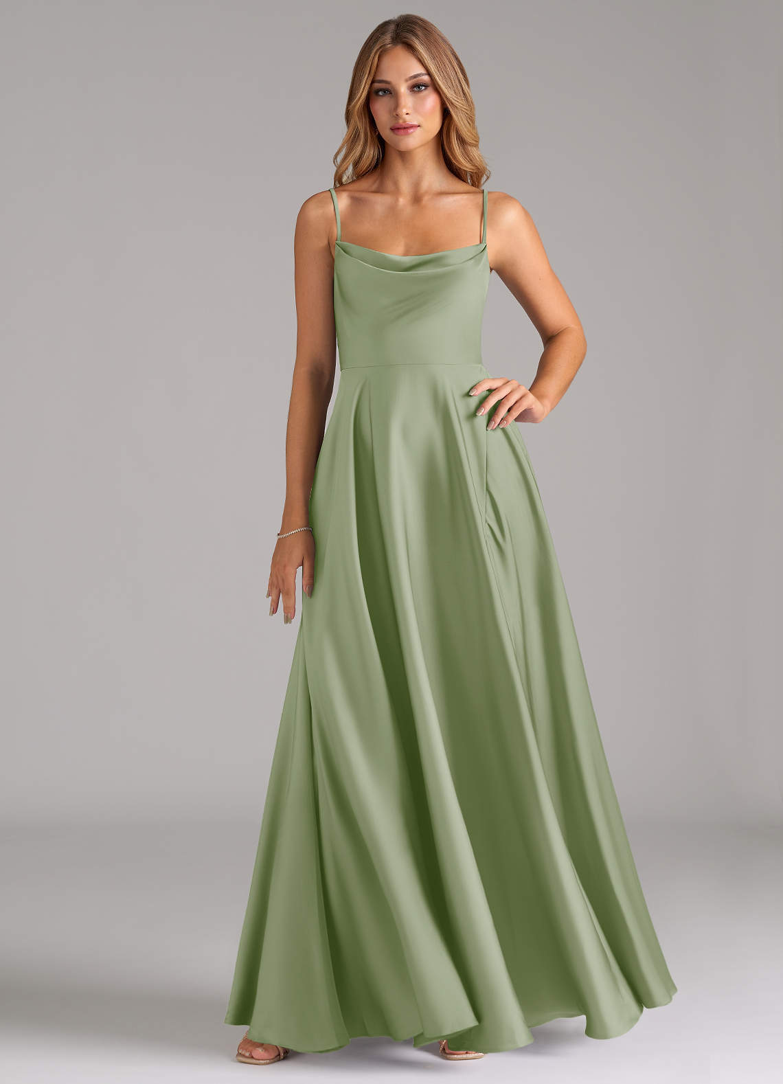 elyessen Elle Sky Blue A-Line Pleated Stretch Satin Dress 1