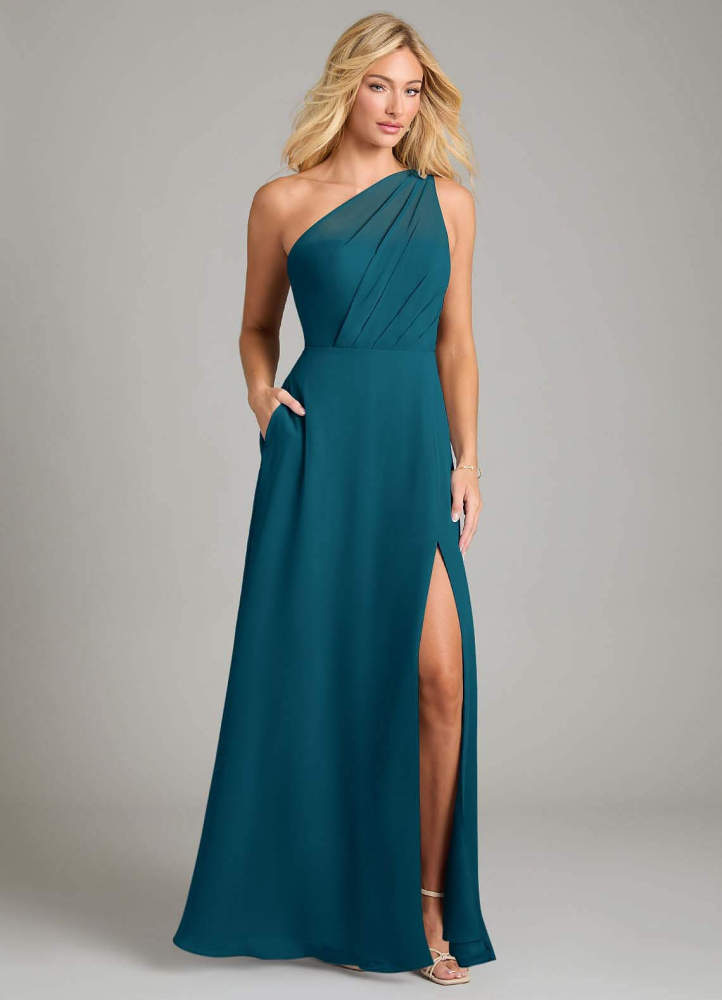 elyessen Phaedra Black A-Line One Shoulder Chiffon Dress 3