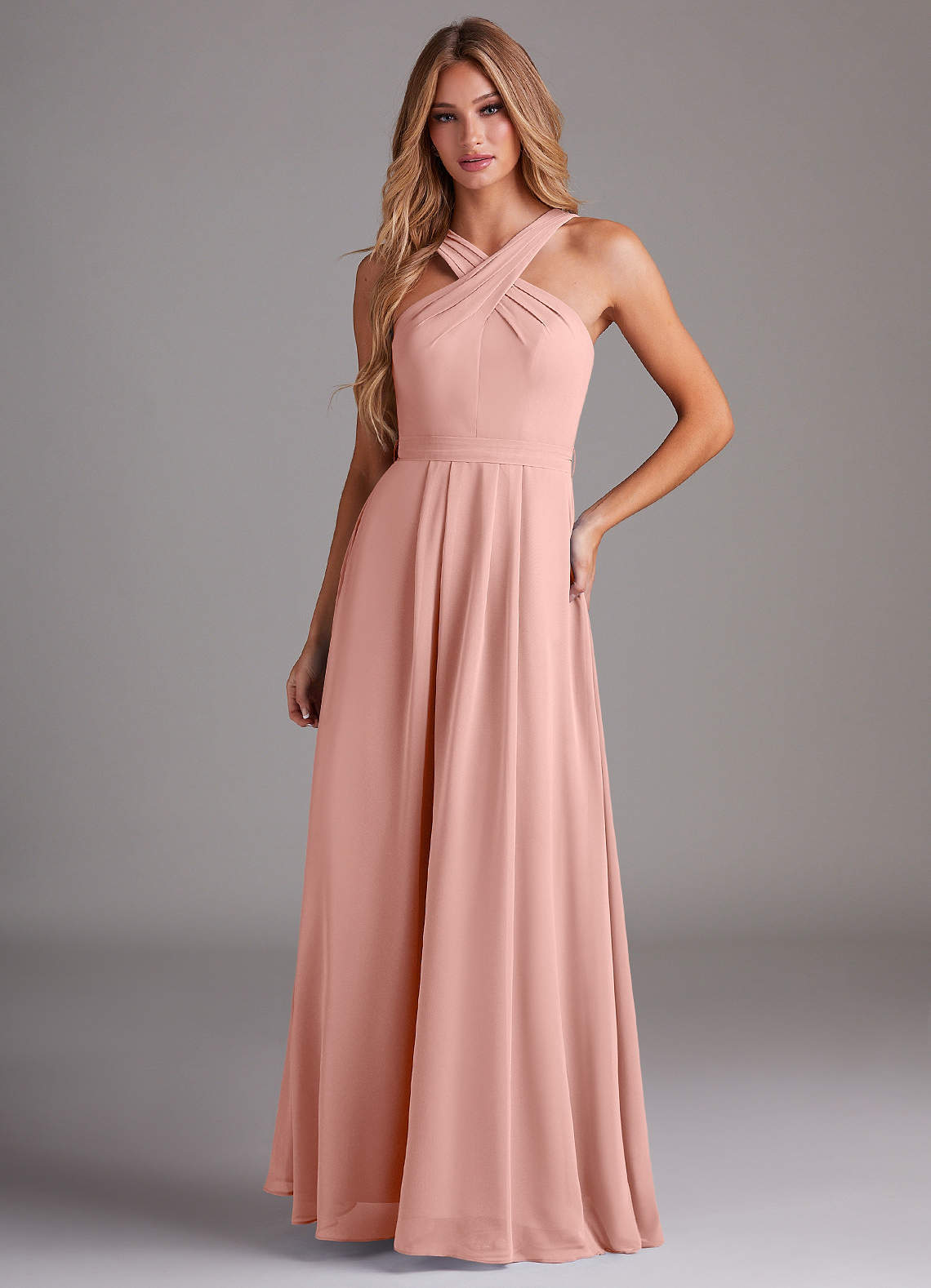 elyessen Dixie Sky Blue A-Line Halter Pleated Chiffon Dress 4
