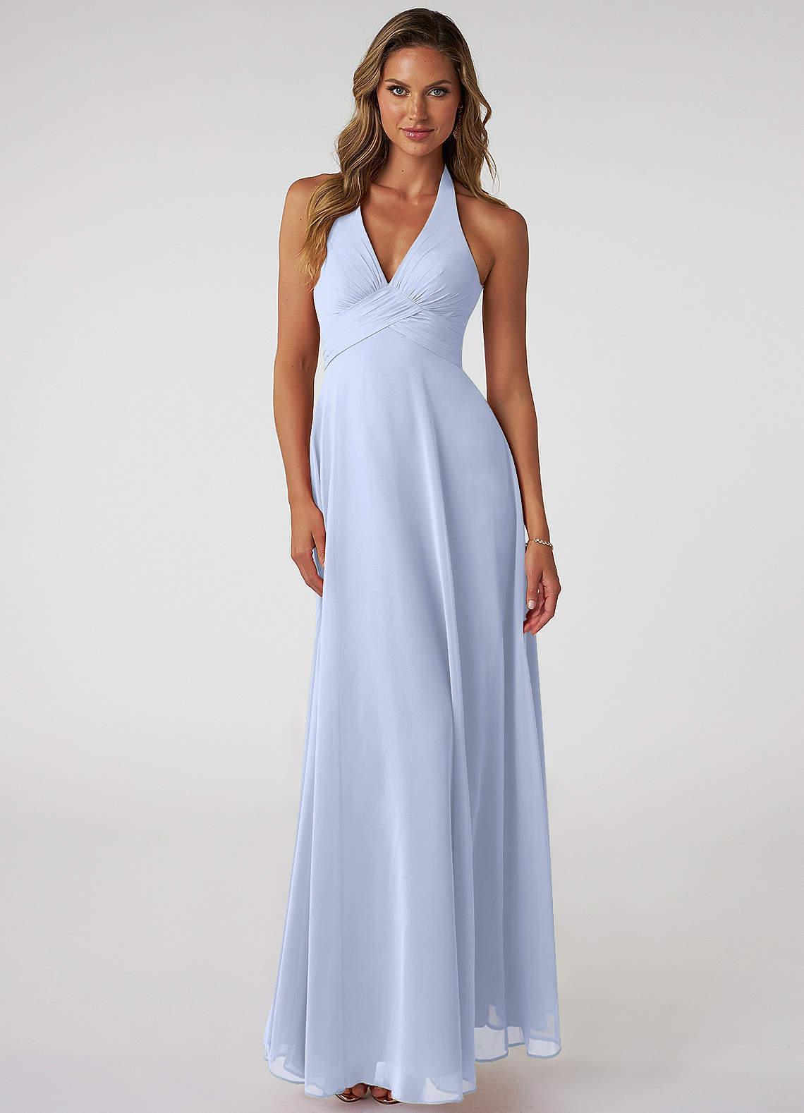 elyessen Tessie Sky Blue A-Line V-Neck Pleated Chiffon Dress 2