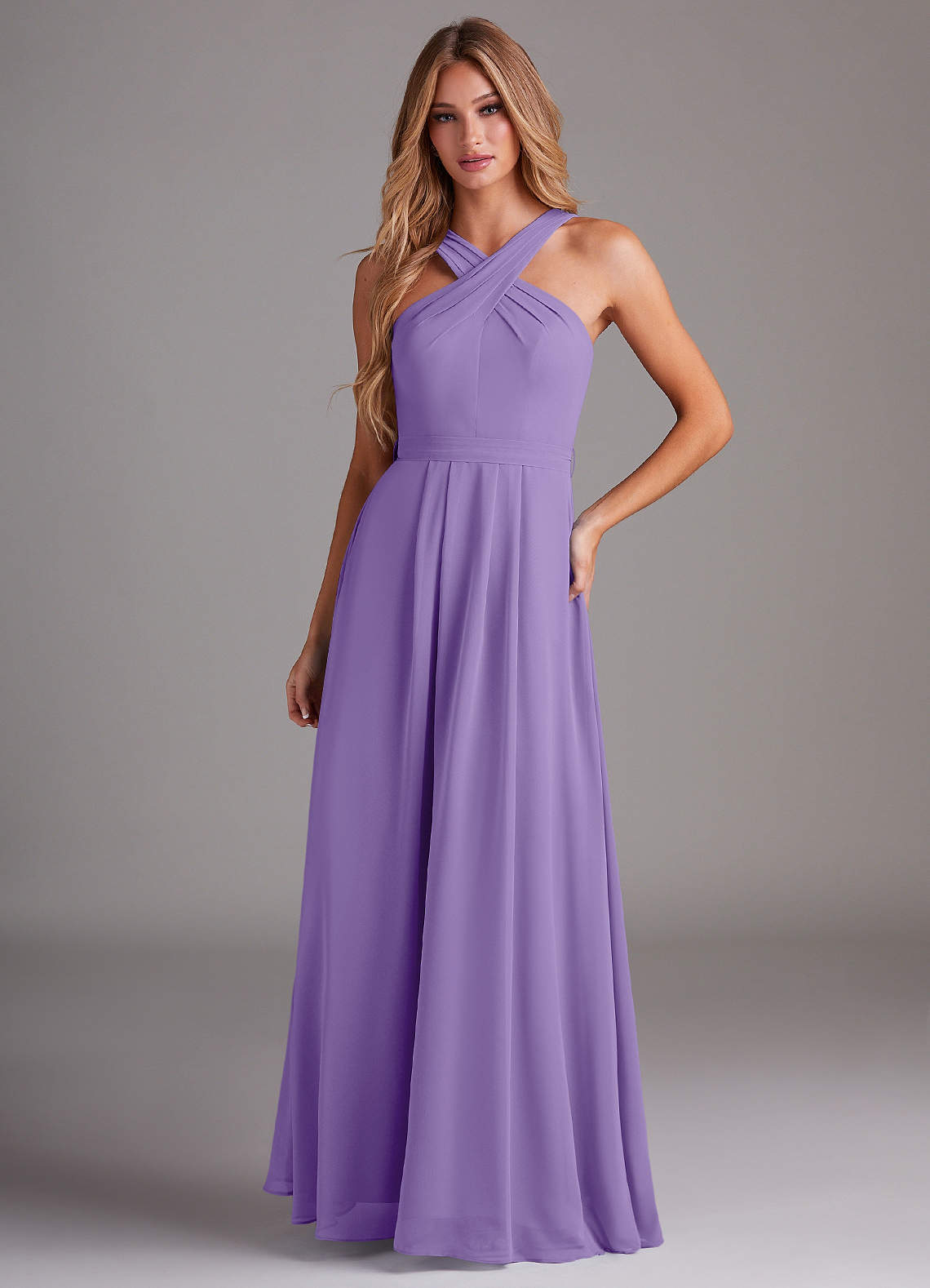 elyessen Dixie Sky Blue A-Line Halter Pleated Chiffon Dress 4