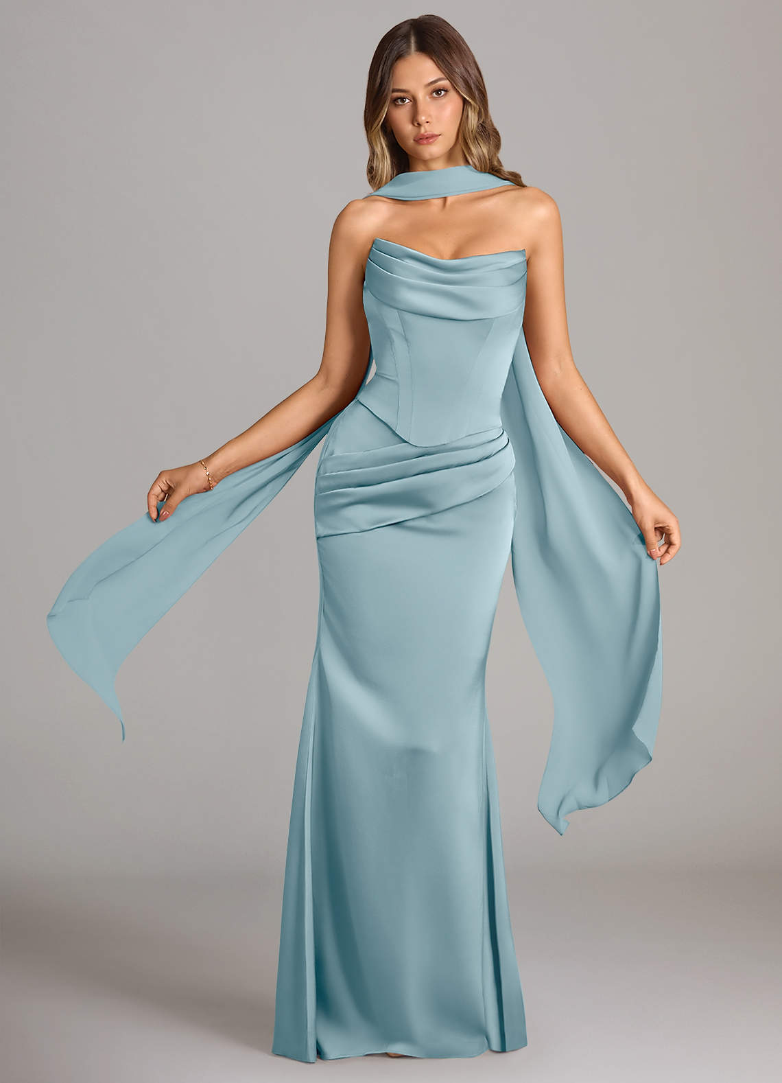 elyessen Sorrel Black Mermaid Strapless Stretch Satin Convertible Dress 7