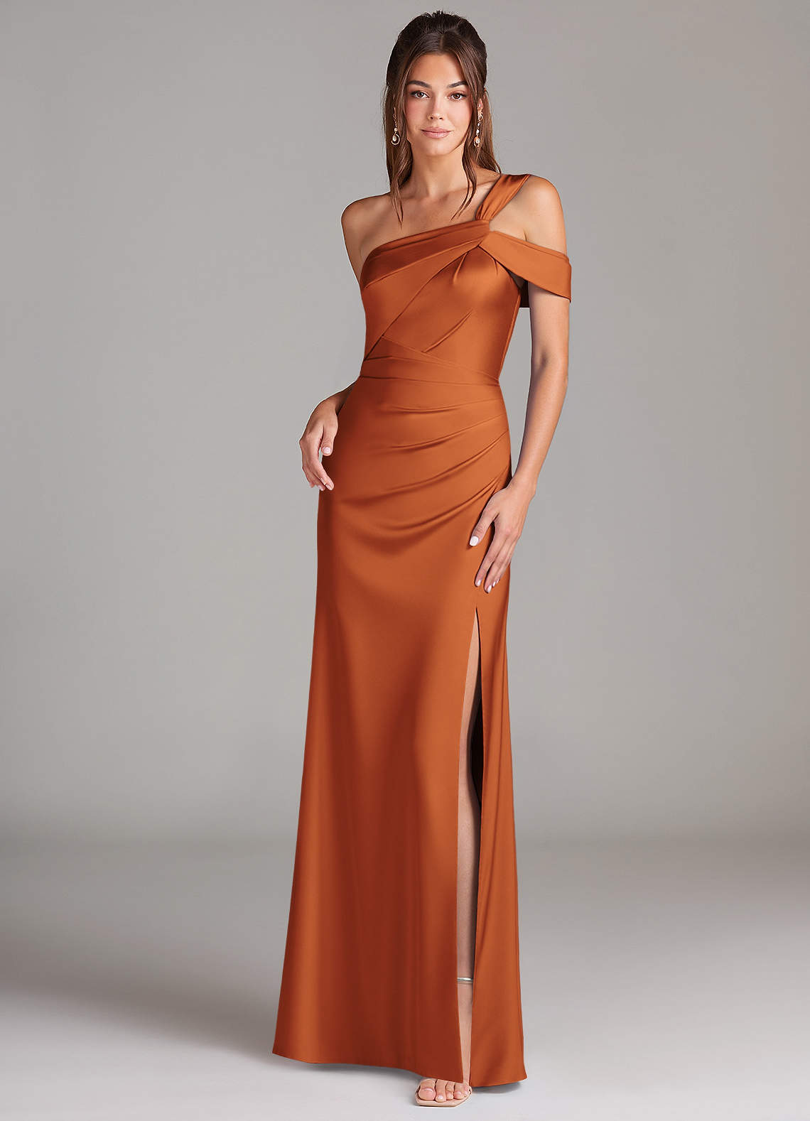 elyessen Wynter Black Sheath One Shoulder Stretch Satin Dress 6
