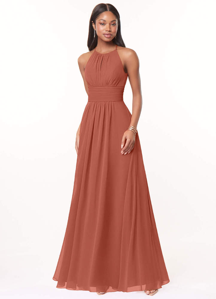 elyessen Bonnie Burgundy A-Line Keyhole Ruched Chiffon Dress 8