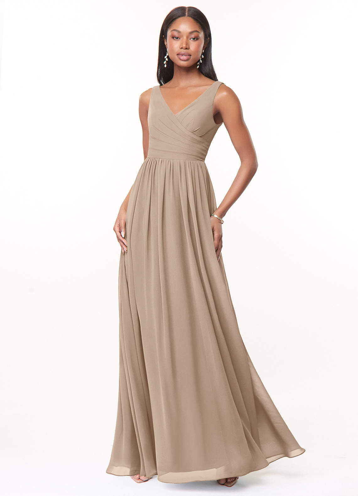 elyessen Keyla Dusty Blue A-Line V-Neck Pleated Chiffon Dress 7