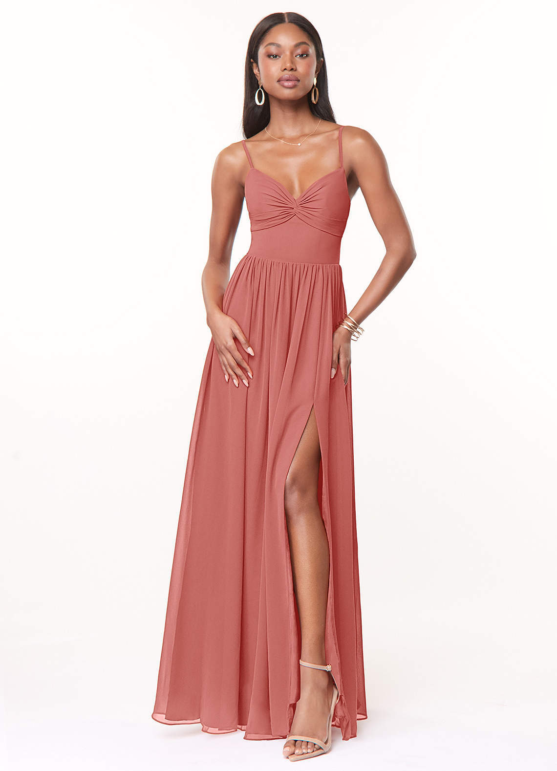 elyessen Zeya Dusty Blue A-Line V-Neck Pleated Chiffon Dress 4