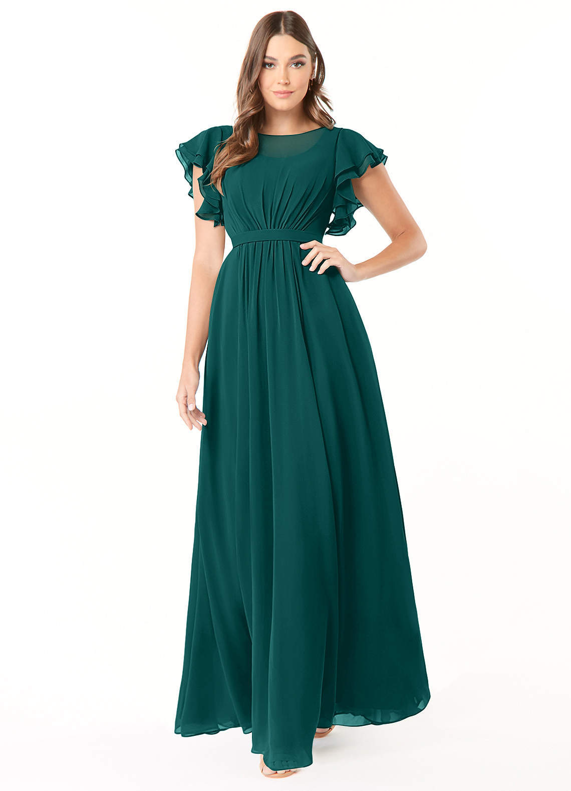 elyessen Daphne A-Line Ruffled Chiffon Floor-Length Dress Eucalyptus 2