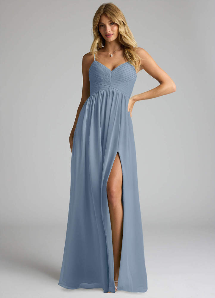 elyessen Alia Sky Blue A-Line Pleated Chiffon Dress 3