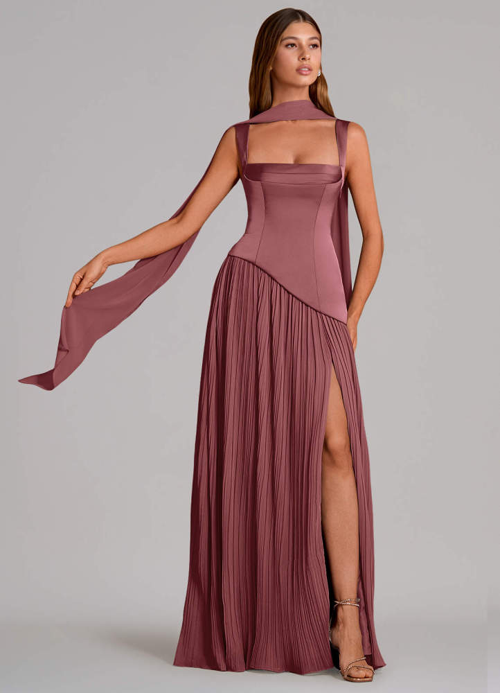 elyessen Stephanie Black A-Line Pleated Stretch Satin Dress 5