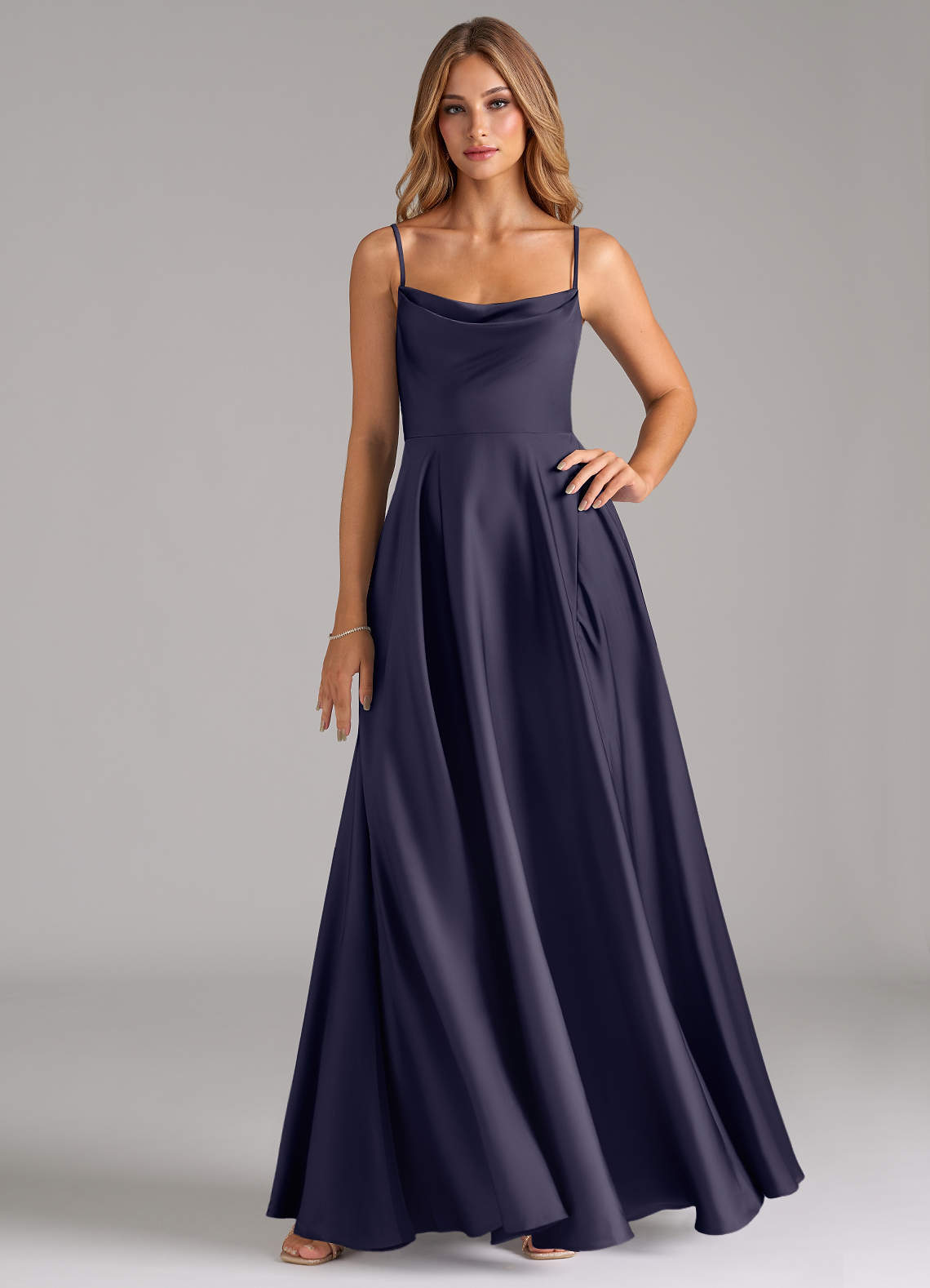 elyessen Elle Sky Blue A-Line Pleated Stretch Satin Dress 3