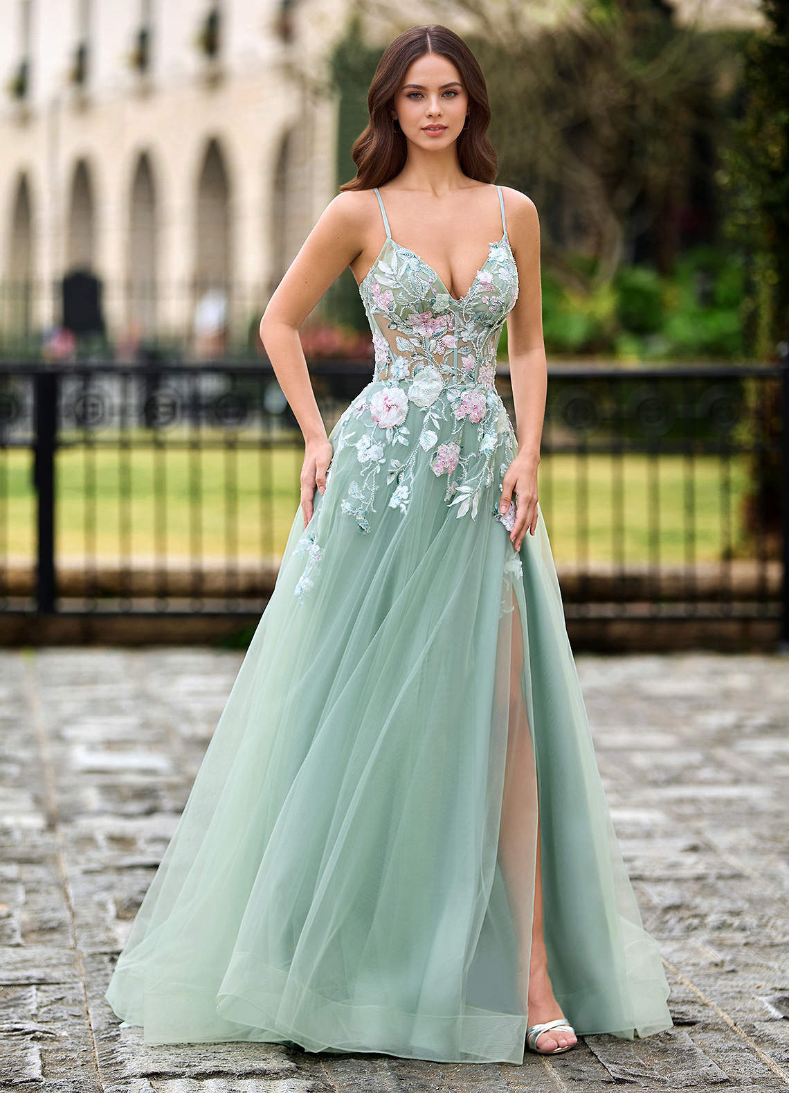 Althea Green Garden 3D Lace Prom Dress