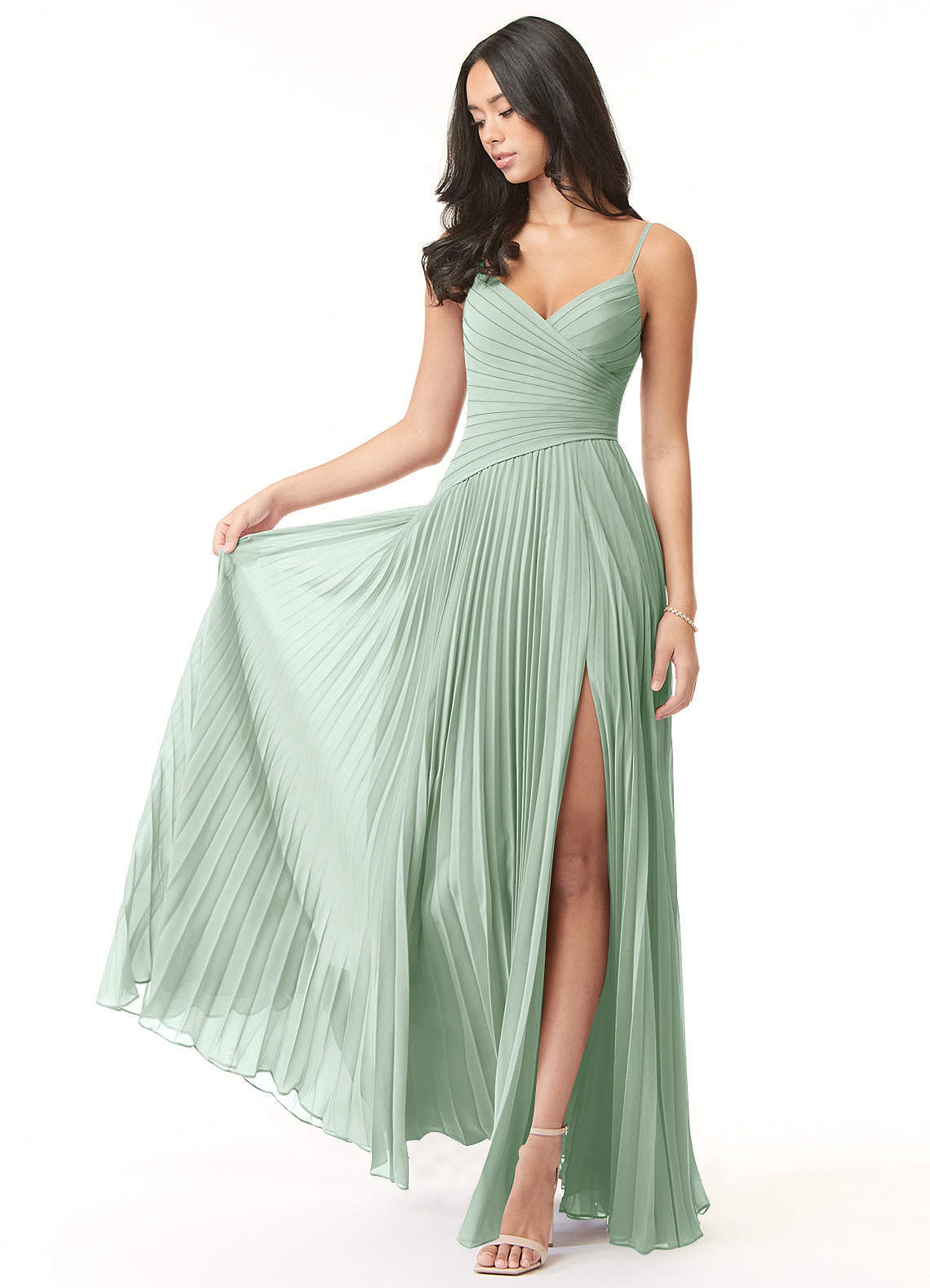 elyessen Vini Sky Blue A-Line V-Neck Pleated Chiffon Dress 1