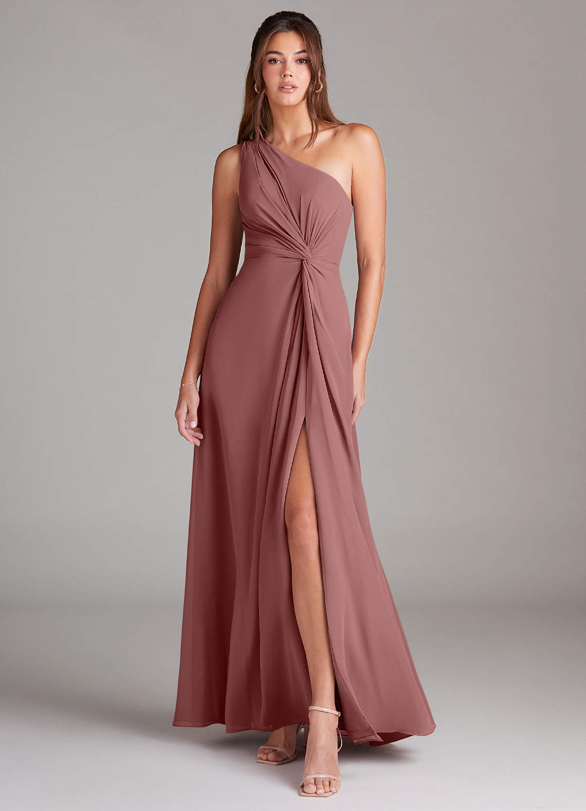 elyessen Brooke Sky Blue A-Line One Shoulder Chiffon Dress 5