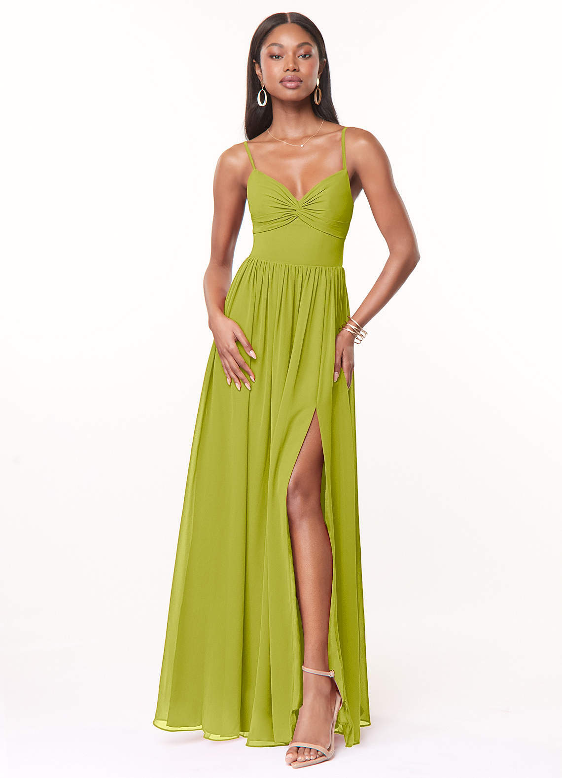 elyessen Zeya Dusty Blue A-Line V-Neck Pleated Chiffon Dress 2