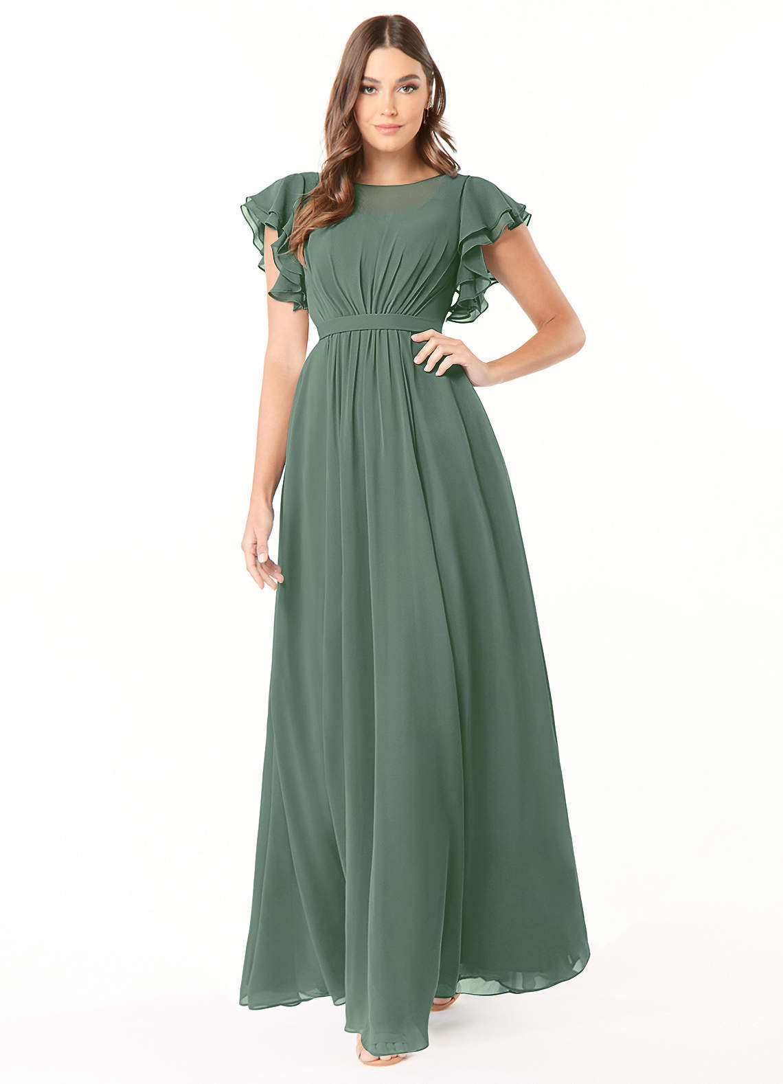 elyessen Daphne A-Line Ruffled Chiffon Floor-Length Dress Eucalyptus 1