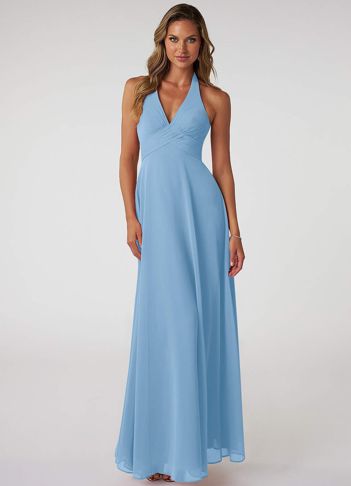 elyessen Tessie Sky Blue A-Line V-Neck Pleated Chiffon Dress 2