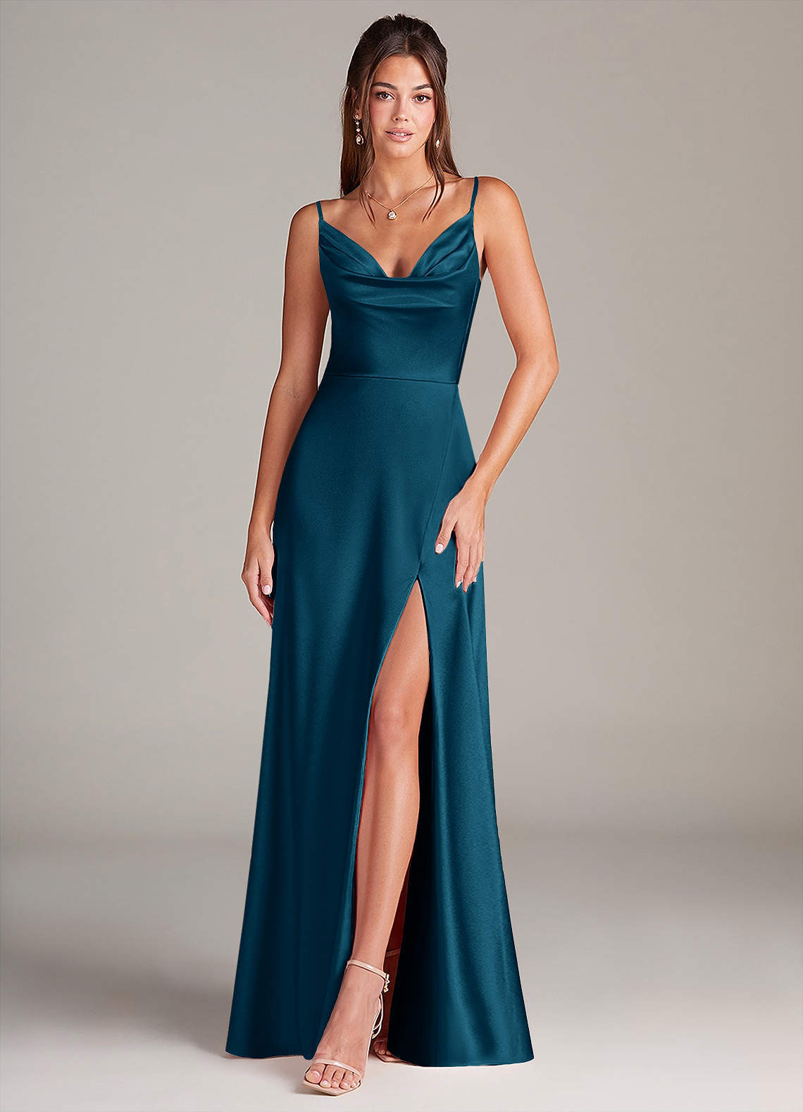 elyessen Sarella Black A-Line Pleated Stretch Satin Dress 3