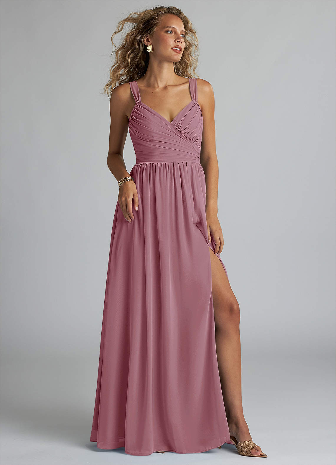 elyessen Aziza Sky Blue A-Line V-Neck Pleated Chiffon Dress 5