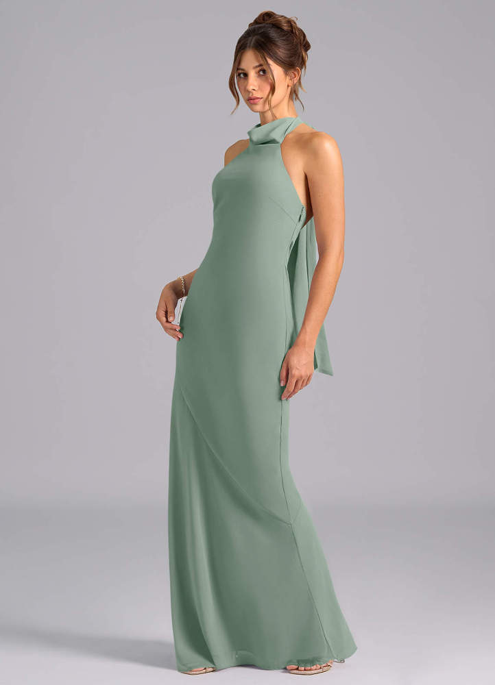 elyessen Velli Dusty Blue Mermaid High Neck Chiffon Dress 1