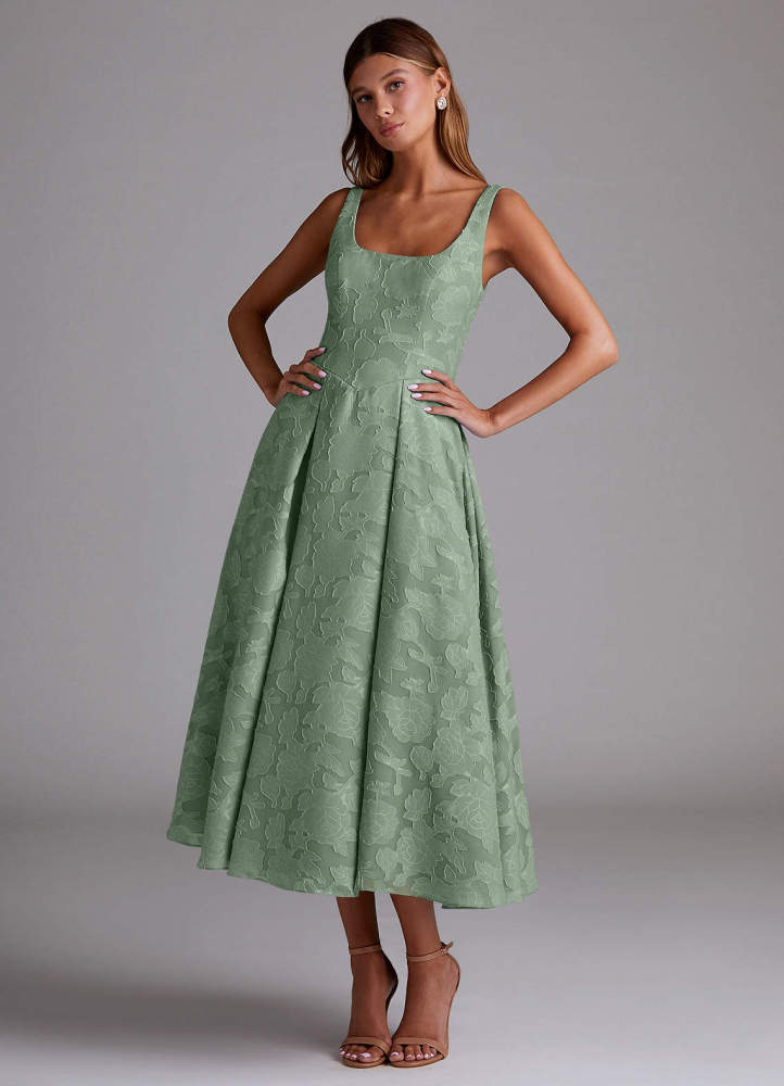 elyessen Amalie Dusty Blue A-Line Pleated Floral Burnout Dress 1