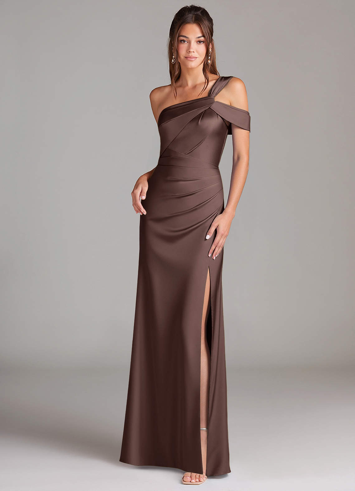 elyessen Wynter Black Sheath One Shoulder Stretch Satin Dress 7
