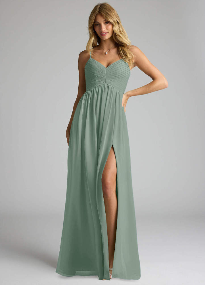 elyessen Alia Sky Blue A-Line Pleated Chiffon Dress 1