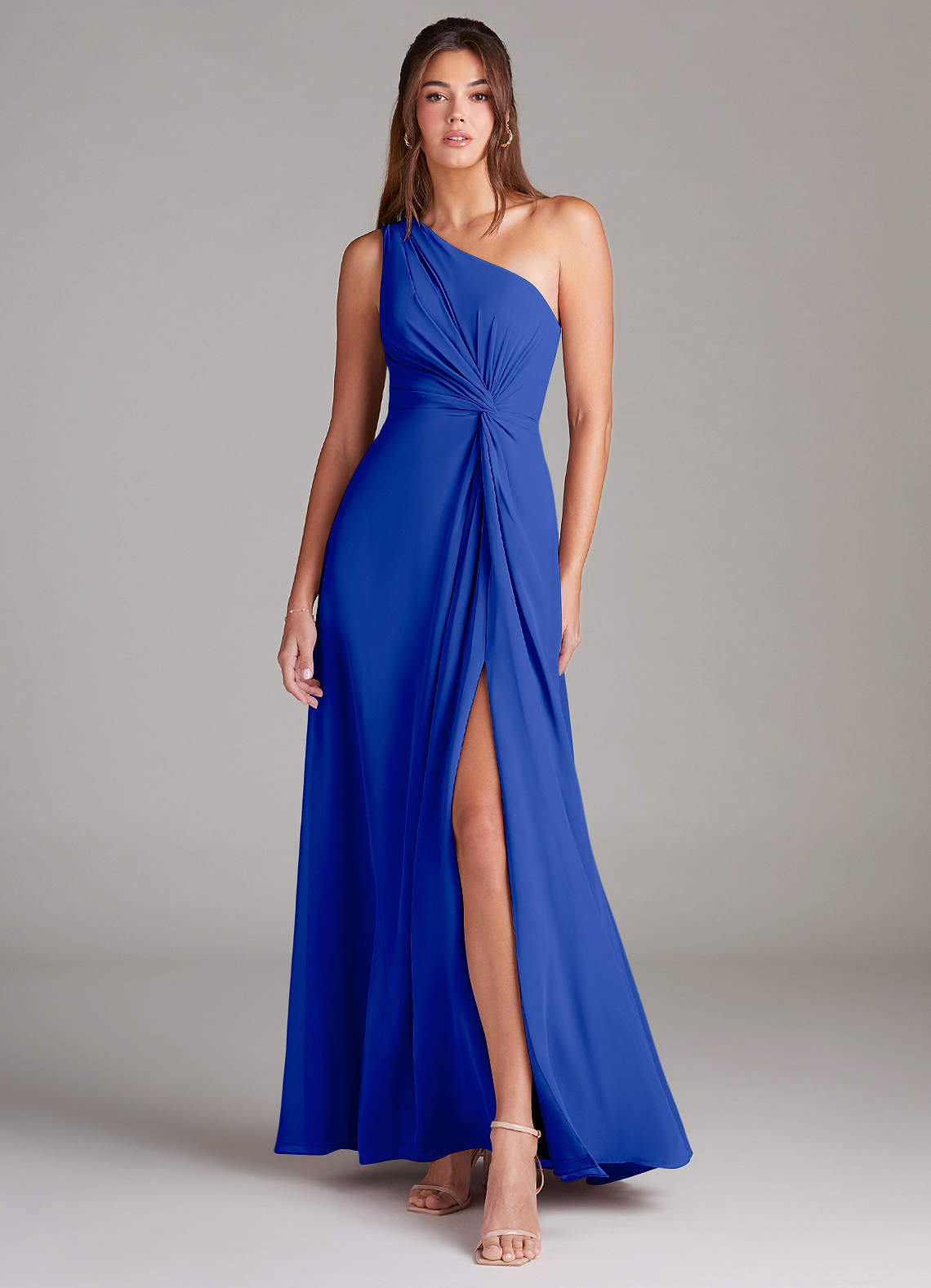 elyessen Brooke Sky Blue A-Line One Shoulder Chiffon Dress 3