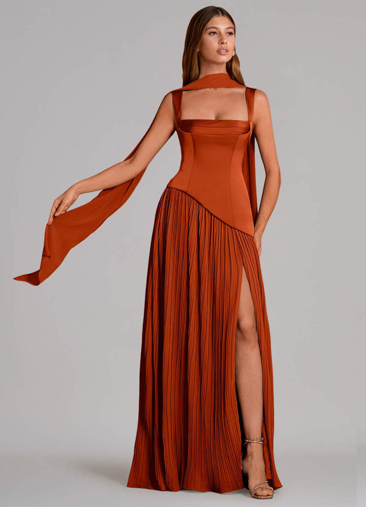 elyessen Stephanie Black A-Line Pleated Stretch Satin Dress 6