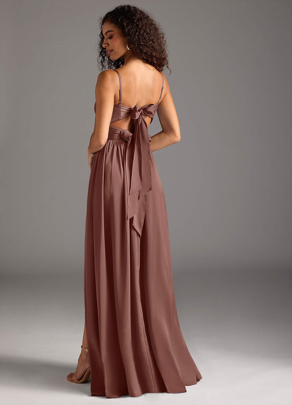 elyessen Zeya Dusty Blue A-Line Pleated Stretch Satin Dress 7