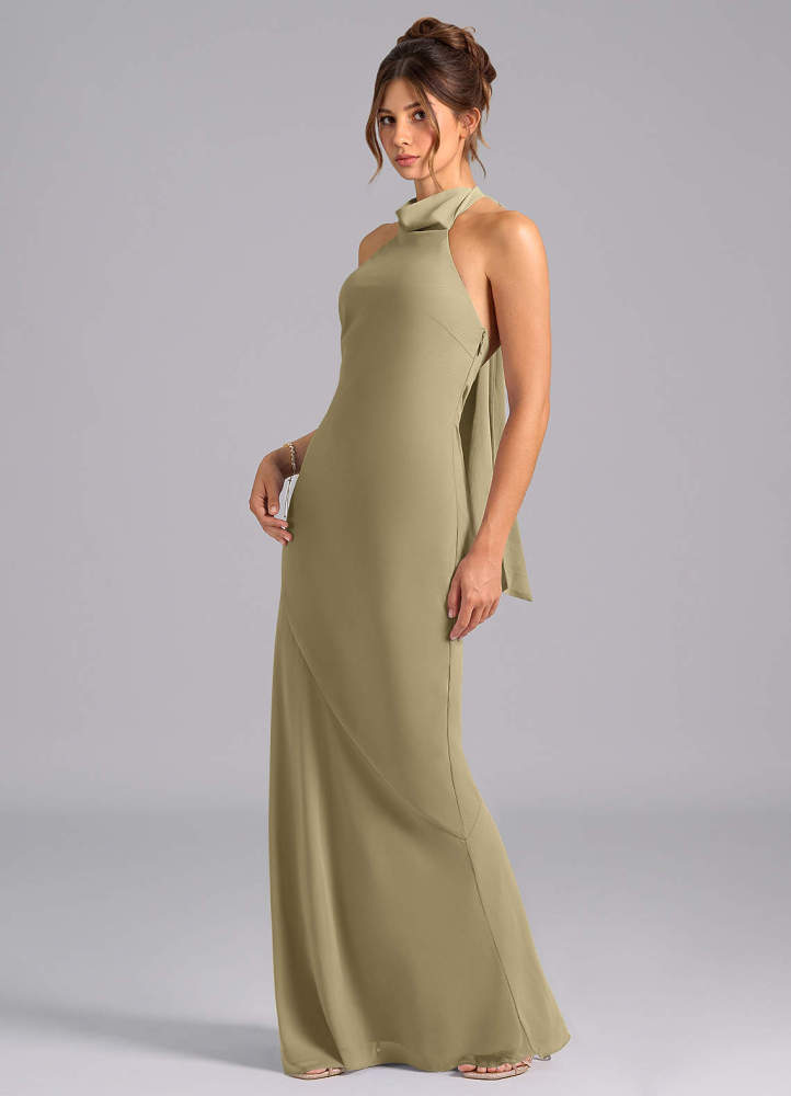 elyessen Velli Dusty Blue Mermaid High Neck Chiffon Dress 1