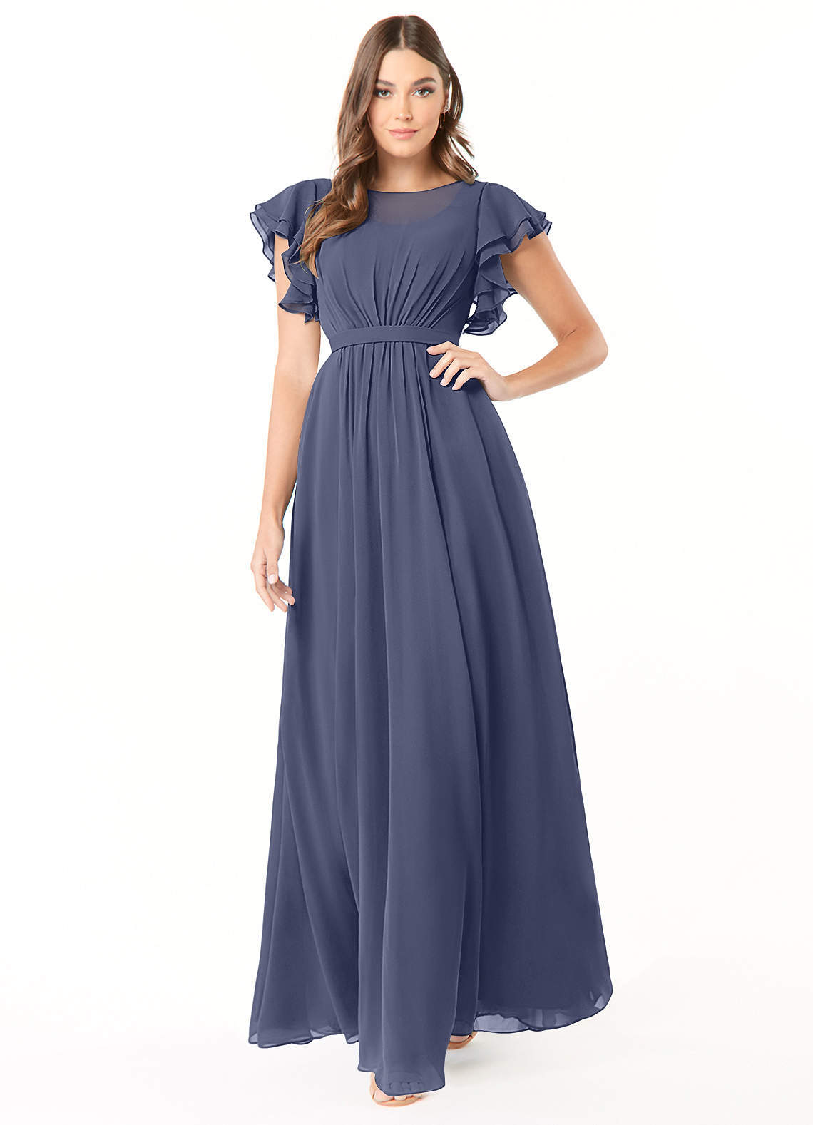 elyessen Daphne A-Line Ruffled Chiffon Floor-Length Dress Eucalyptus 3