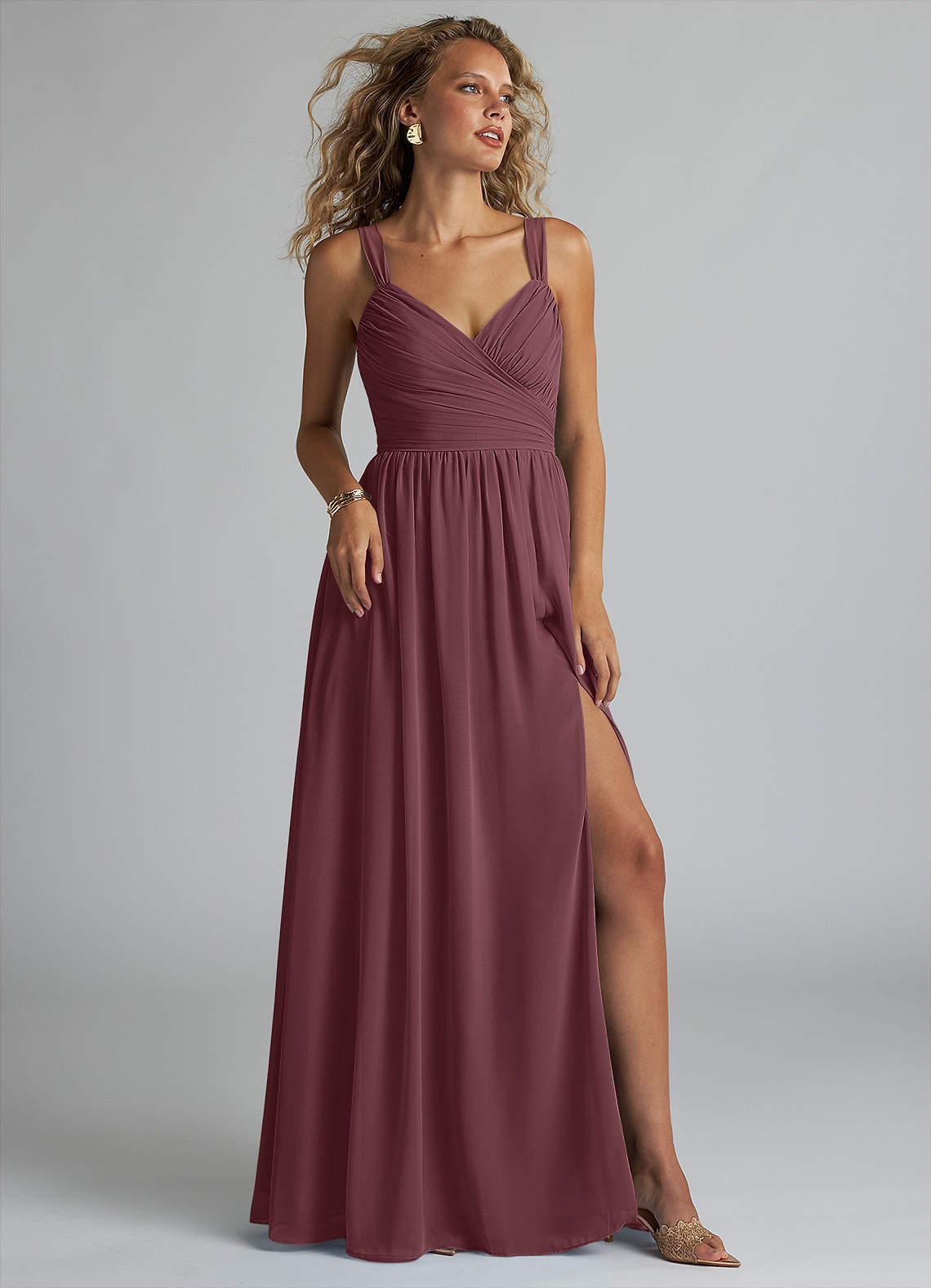 elyessen Aziza Sky Blue A-Line V-Neck Pleated Chiffon Dress 5