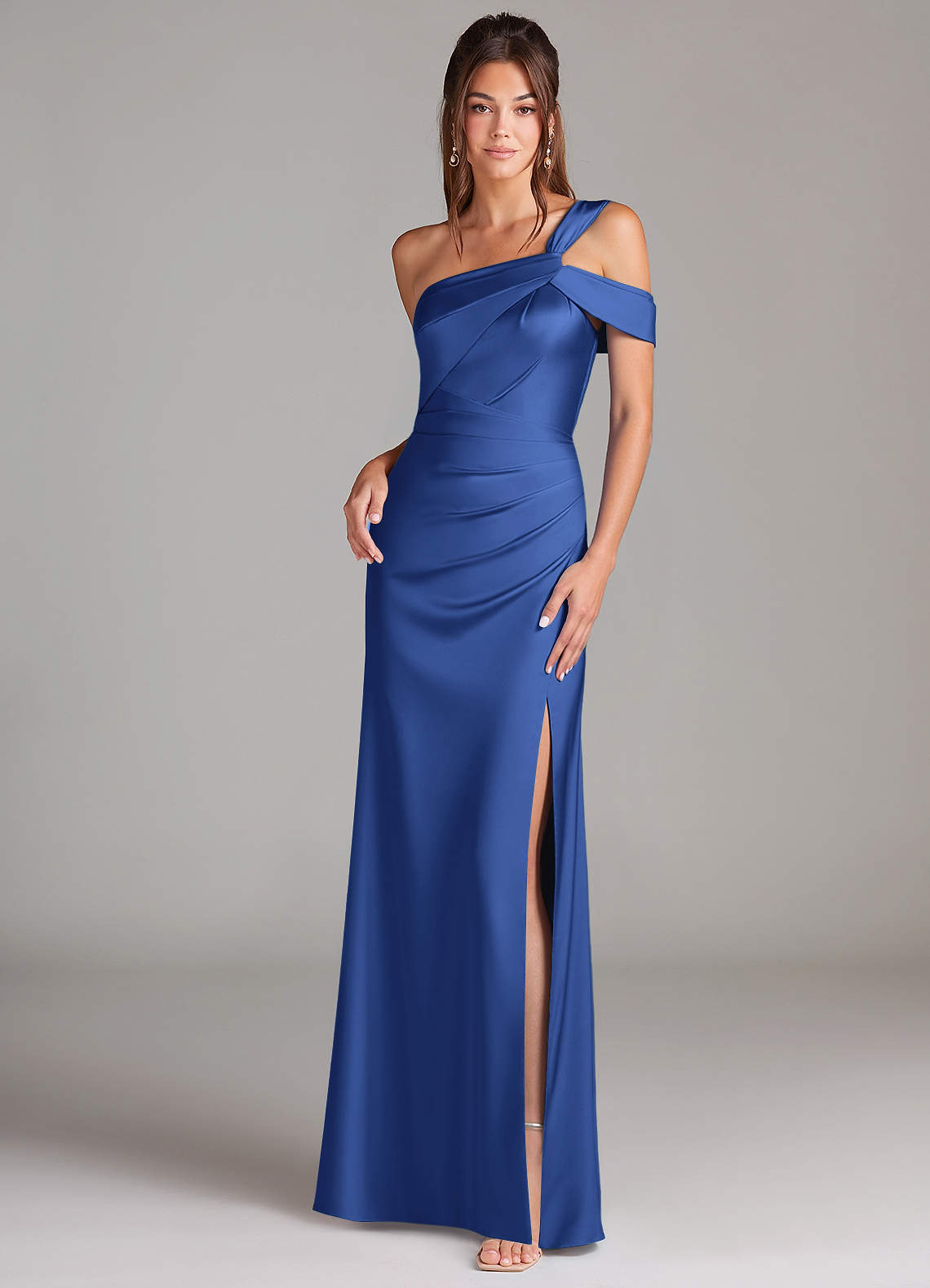 elyessen Wynter Black Sheath One Shoulder Stretch Satin Dress 3