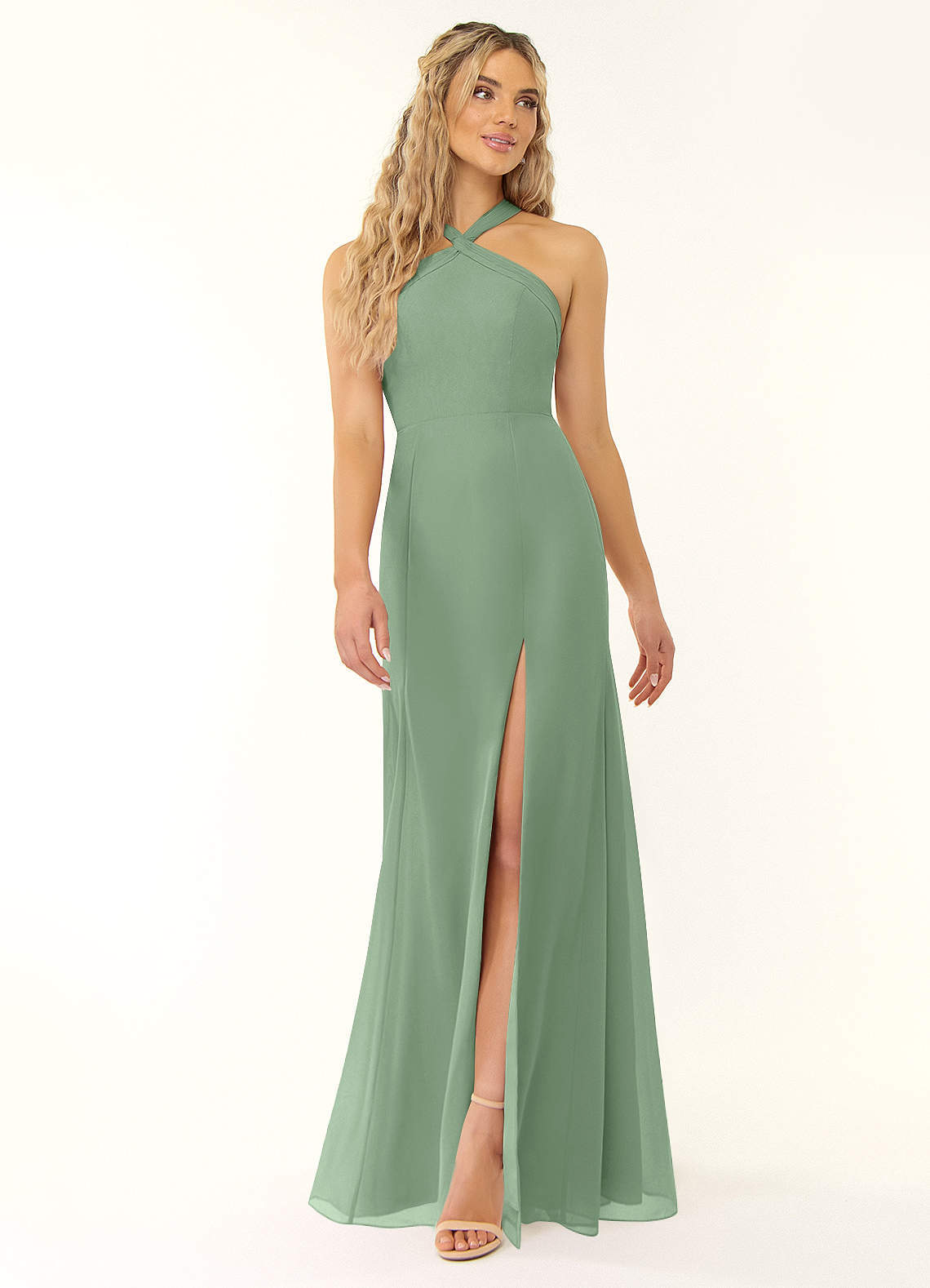 elyessen Rue Sky Blue A-Line Halter Chiffon Dress 1