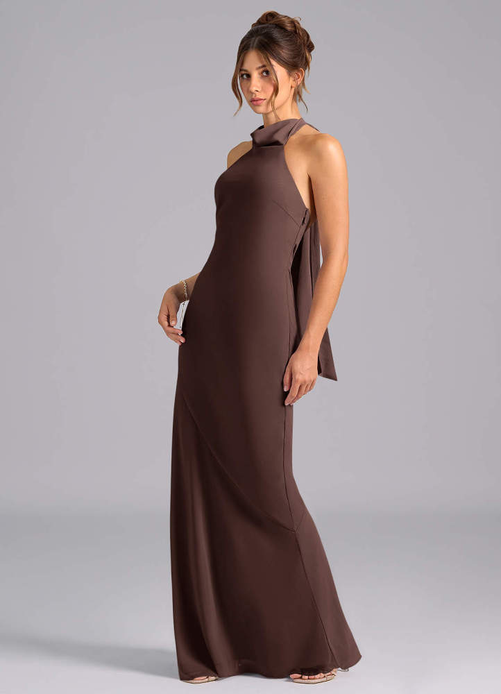 elyessen Velli Dusty Blue Mermaid High Neck Chiffon Dress 8