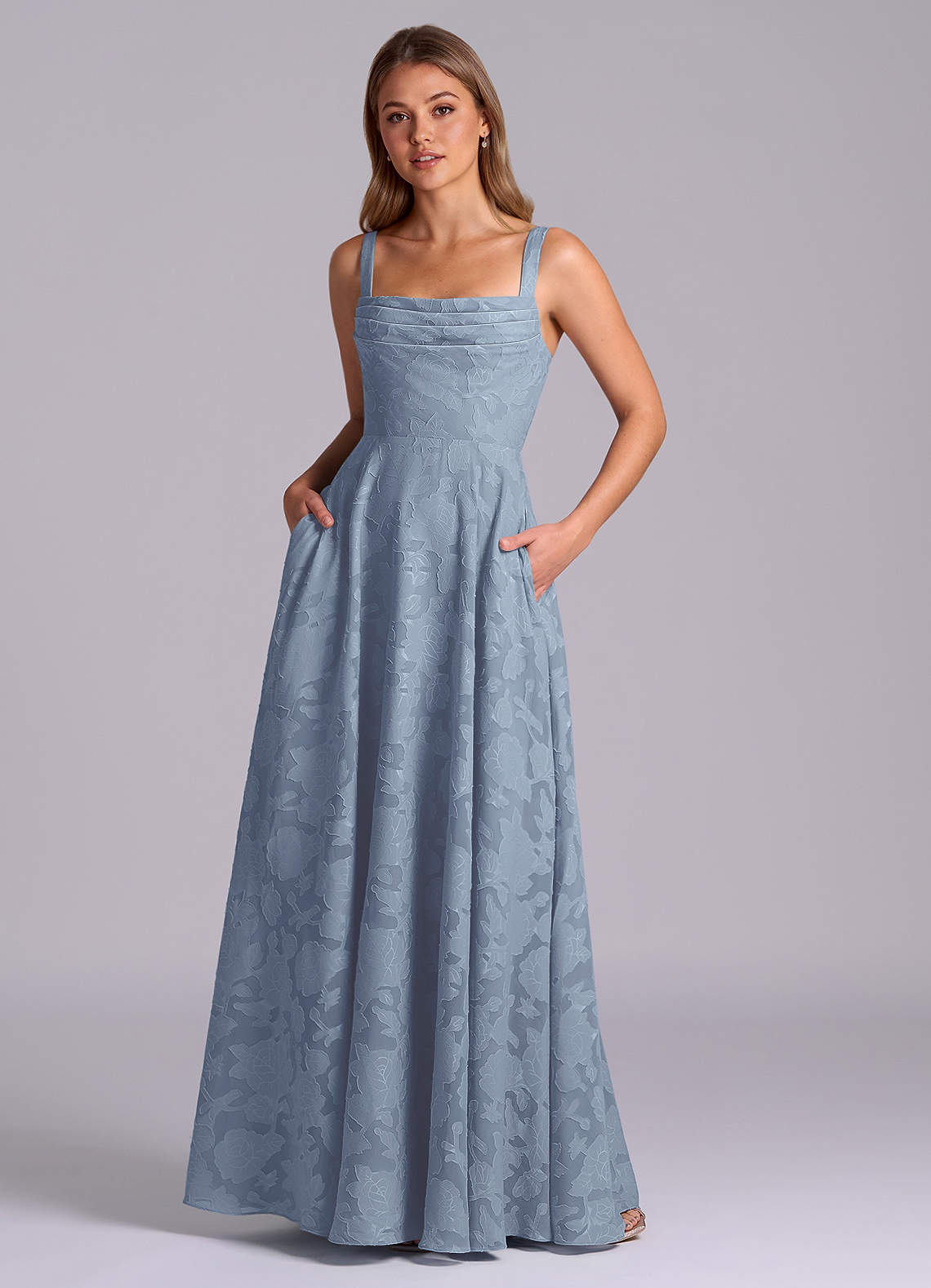 elyessen Shaude Sky Blue A-Line Pleated Floral Burnout Dress 2